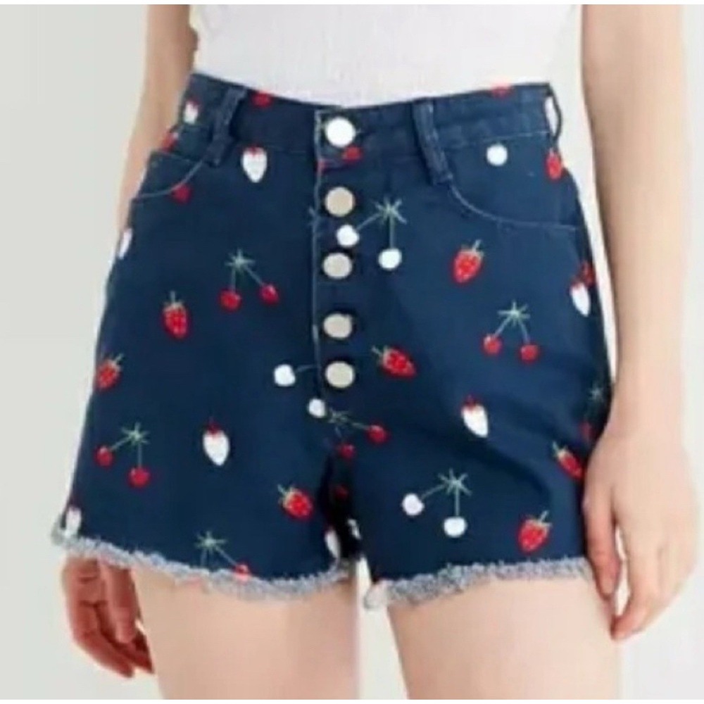BDG Shorts Urban Outfitters Strawberry Cherry Print Denim High-Waisted Cutoff 28